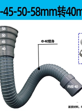 58 50 45 40PVC水槽多口径下水管耐高温菜盆大口排水管转40mm软管