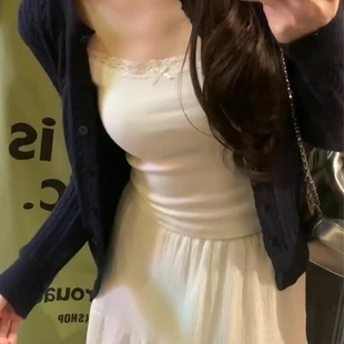 白色纯欲bm风蕾丝带胸垫吊带背心女春秋内搭外穿打底清纯甜妹美背