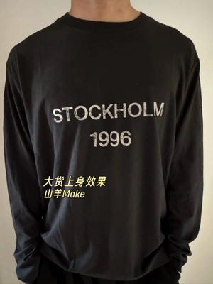 山羊Make自主Ac风格做旧水洗1996标语字母印花长袖t恤 破坏