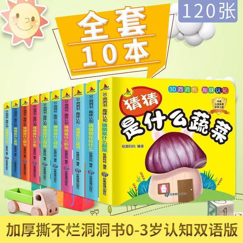 宝宝趣味认知洞洞书全套10册0-3岁婴幼儿益智玩具书儿童启蒙早教认知立体翻翻书撕不烂玩具书看图识物1-2岁适合看的书亲子互动绘本