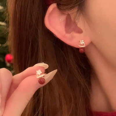新年安克拉红色珠子星星耳钉女