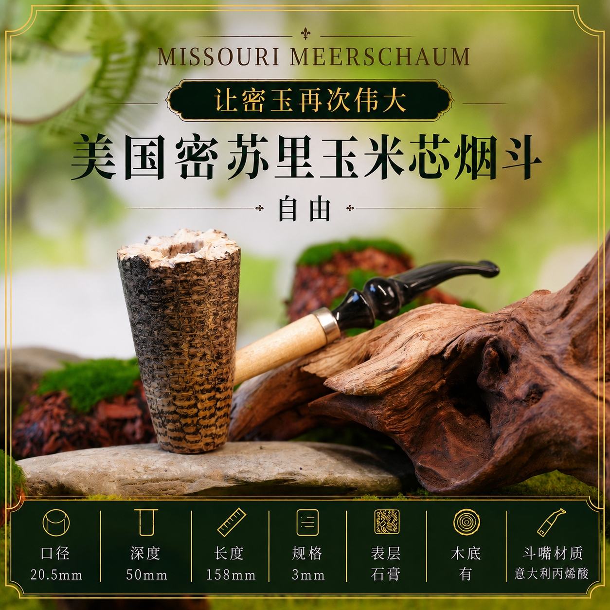 【自由】美国进口密苏里玉米芯烟斗新手入门送长辈非石楠海泡石
