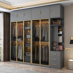 实木轻奢玻璃开门衣柜主卧室衣帽间组合现代简约网红成人衣橱组合