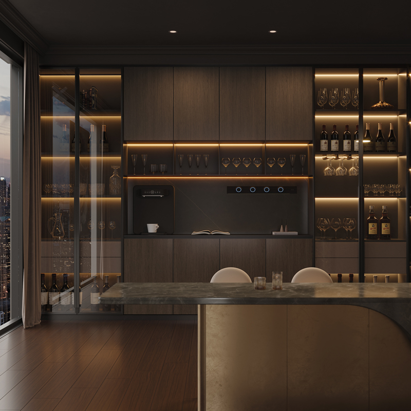 实木轻奢极简酒柜餐边茶水展示柜