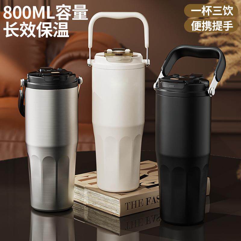 日本大容量保温杯覆陶瓷内胆双饮吸管咖啡杯子男女高颜值便携厂家