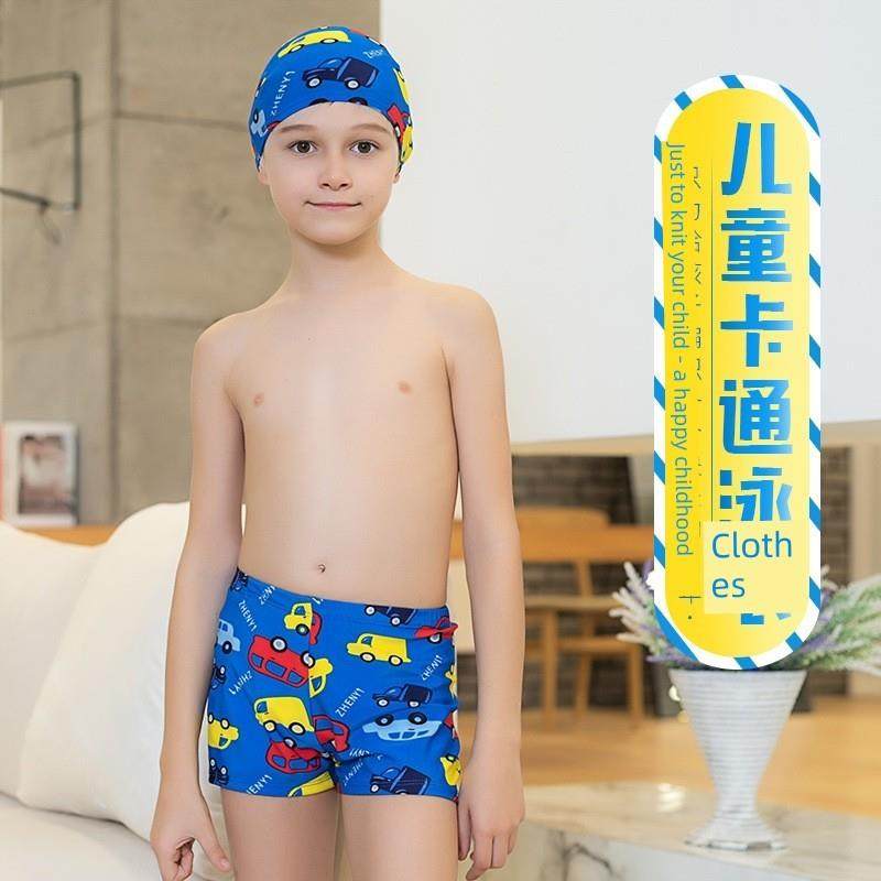 儿童泳裤男款青少年男孩平角款泳帽两件套男童水上乐园宝宝游厂家