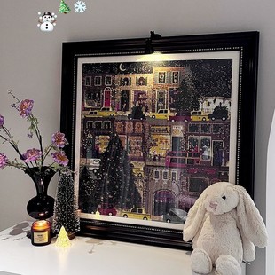 冬灯拼图相框画框带灯小夜灯复古氛围灯成人版500片带金箔挂墙画