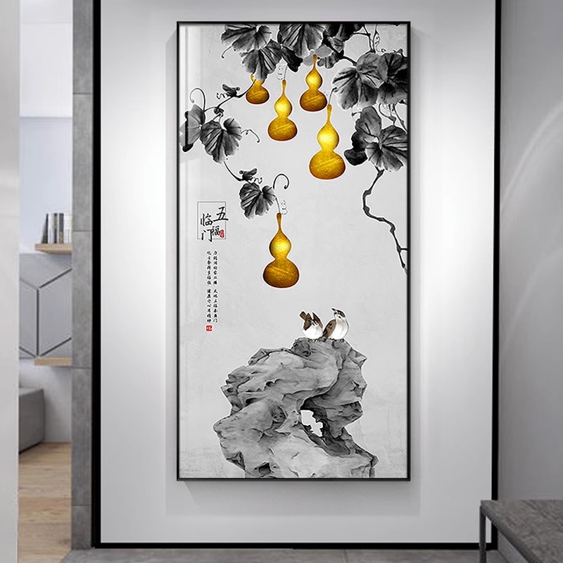 新中式五福临门葫芦新中式玄关客厅入户挂画寓意好大芬村装饰画