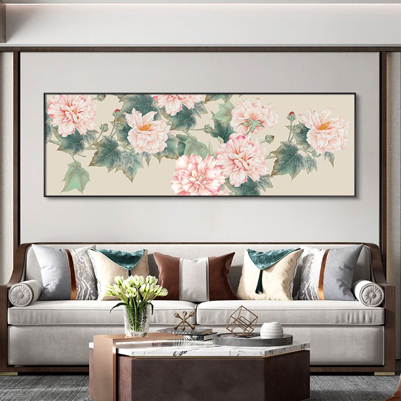 花开富贵牡丹图新中式客厅沙发背景墙横款装饰画卧室挂画餐厅壁画图片