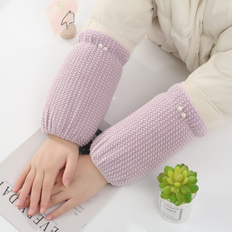 毛绒短款羽绒服袖套女款冬季加厚保暖手袖百搭珍珠套袖棉衣护袖头