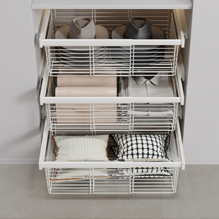 衣柜拉篮抽屉式 伸缩滑轨收纳分层推拉篮衣帽间衣服分层金属密网篮
