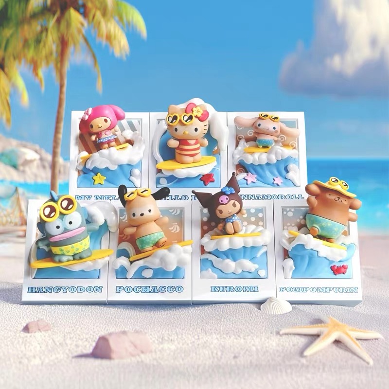 现货名创优品MINISO三丽鸥夏日冲浪盲盒黑皮凯蒂猫磁吸礼物摆件