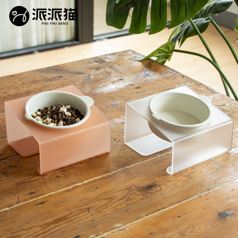 派派猫陶瓷猫碗亚克力架黑色水碗