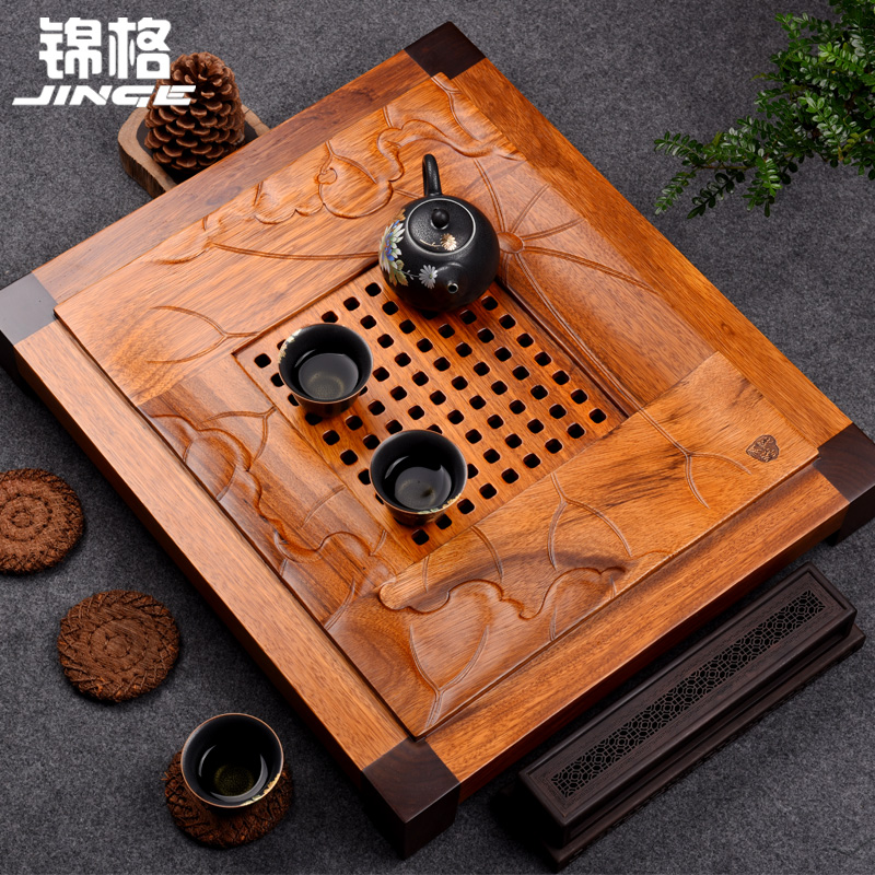 功夫茶具乌金木茶盘家用实木抽屉式小号茶海简约红木