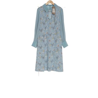 MT姿精选品牌女装高端时尚气质百搭印花蓝色连衣裙慕天姿A3-15151