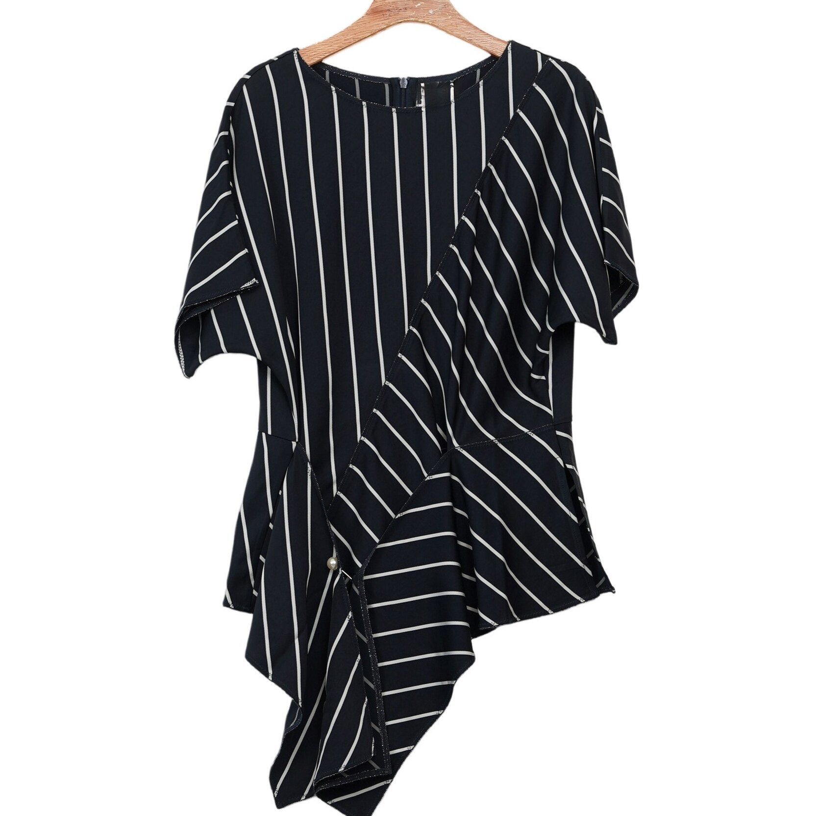 l牌精选品牌女装高端休闲时尚气质百搭女蓝条纹上衣睐a2-18629