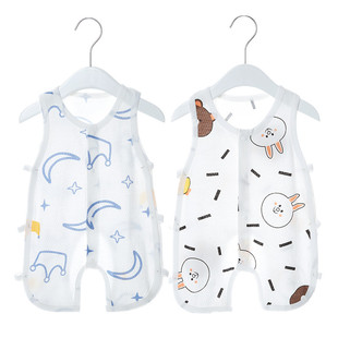 婴儿夏季 爬服岁 薄款 琵琶连体衣男女宝宝纯棉轻薄透气背心袖