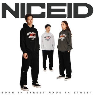 NICEID NICE 擦旧字体运动卫衣毛圈男女春秋休闲宽松连帽圆领套头