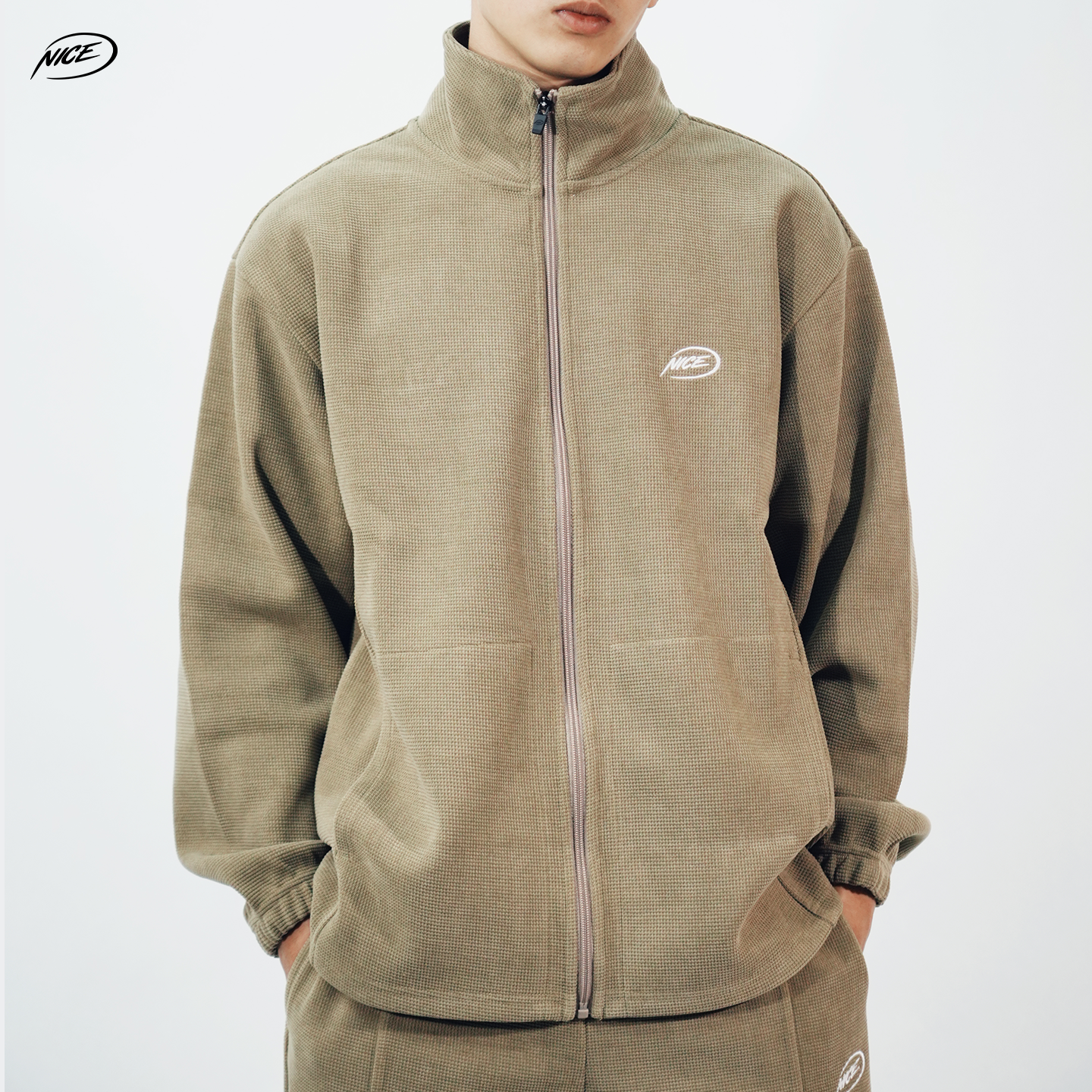 NICEID NICE外套宽松落肩针织全拉链拼接篮球训练服弹力保暖开襟