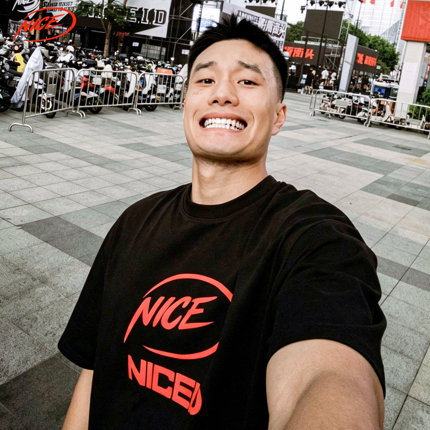 NICEID NICE 双LOGO美式运动T恤短袖凉感圆领宽松休闲健身跑步