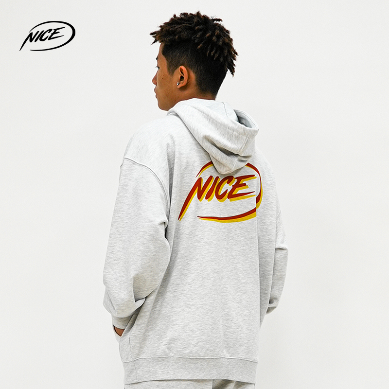 NICEID运动连帽背印LOGO美式卫衣