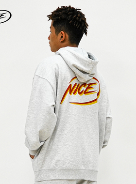 NICEID LOGO美式运动卫衣毛圈款男女春秋休闲宽松连帽套头