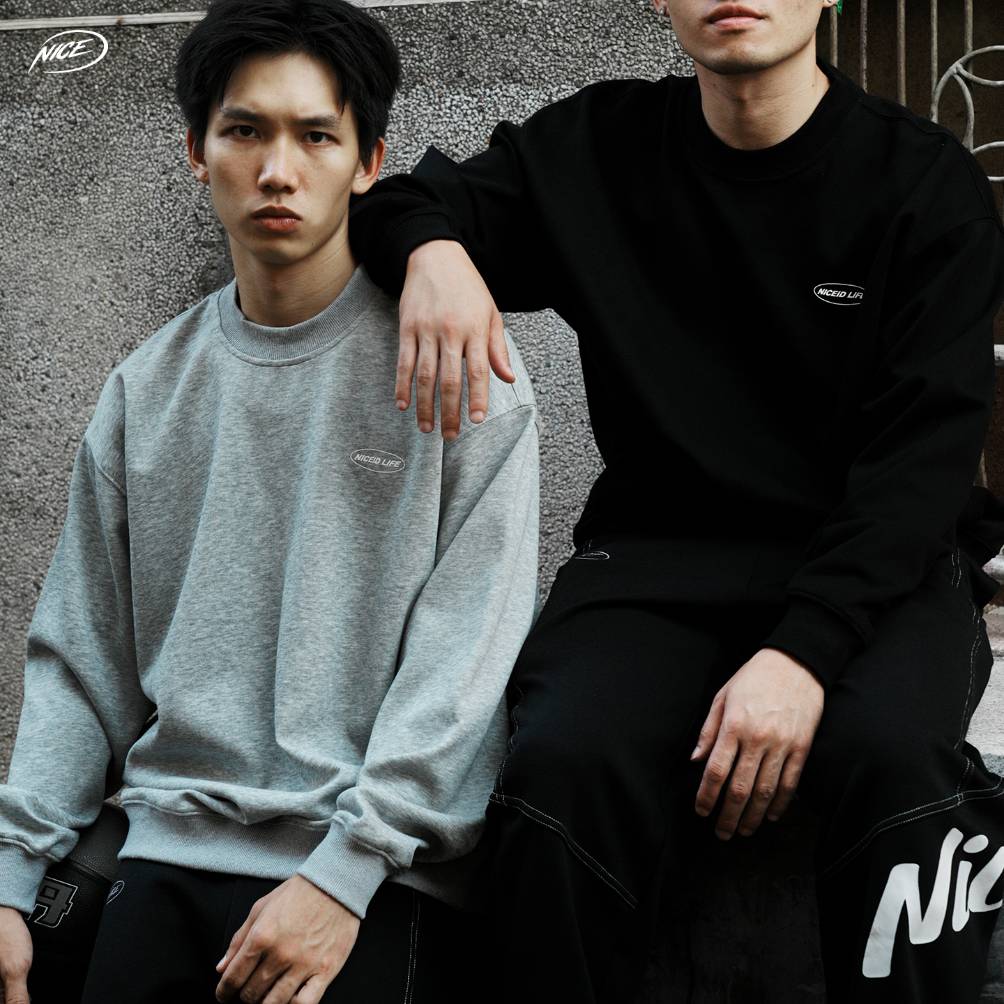 NICEID NICE LOGO运动长袖棉打底衫套头印花男女春秋宽松投篮服