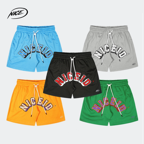 美式宽松NICEID网眼刺绣四分裤