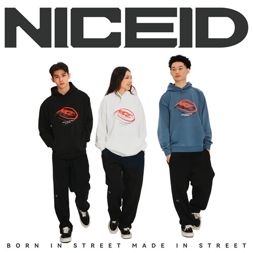 NICEID NICE重影LOGO运动卫衣毛圈男女春秋休闲宽松连帽圆领套头