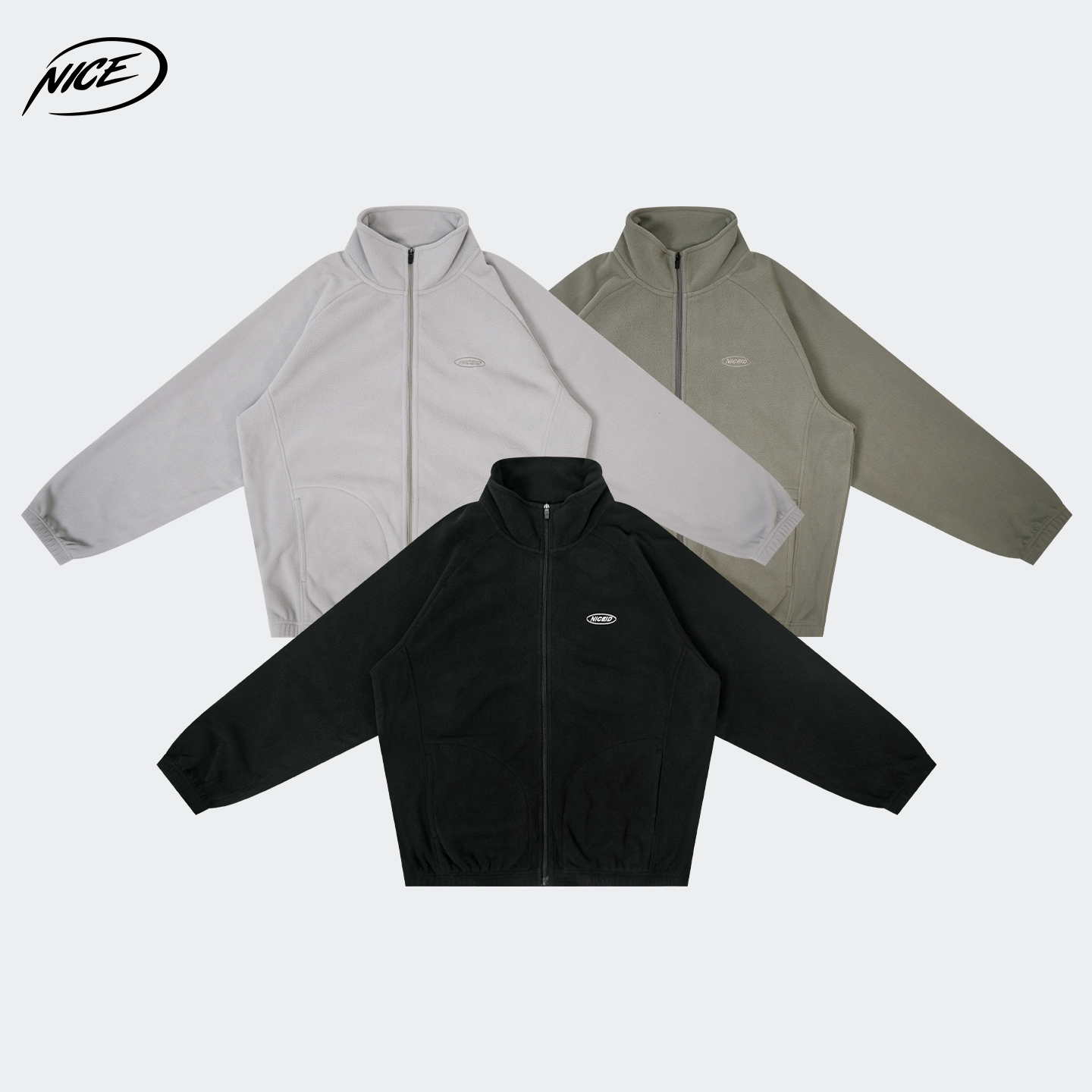 NICEID NICE运动外套宽松立领摇粒绒全拉链拼接篮球训练服保暖