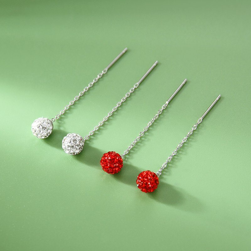 纯银耳线女满钻球球几何设计简约气质时尚百搭长款流苏耳饰新款潮