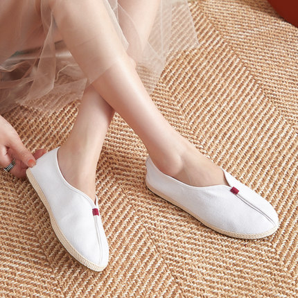 布语堂本草布鞋夏季新款手工原创老北京女士白色茶服单鞋透气女鞋