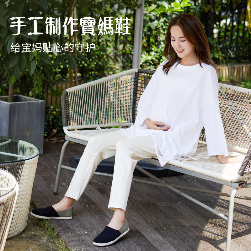 布语堂黑色拼草绿色宝妈鞋布鞋