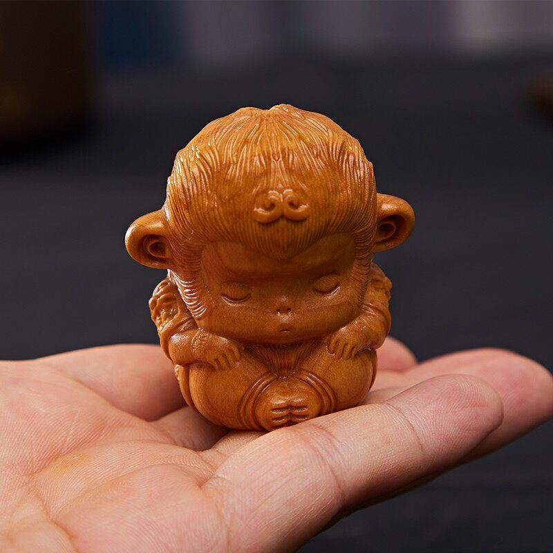 黄杨木雕文玩手把件悟空木质摆件生肖猴雕刻把玩件男.随身钥匙扣