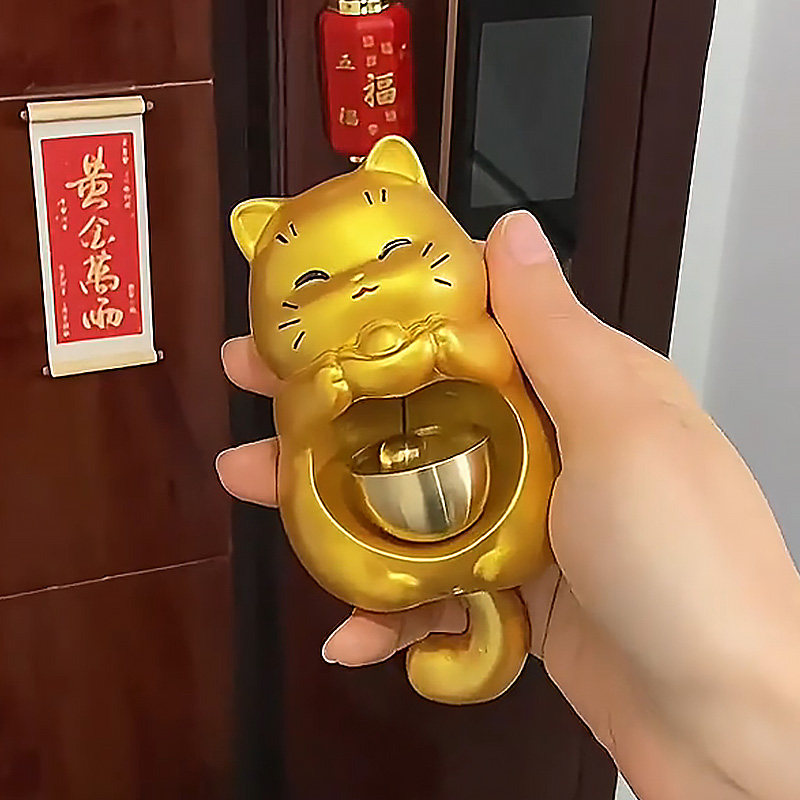招财猫咪磁吸门铃家用入户门大门装饰铜铃可爱风开门提醒风铃挂件