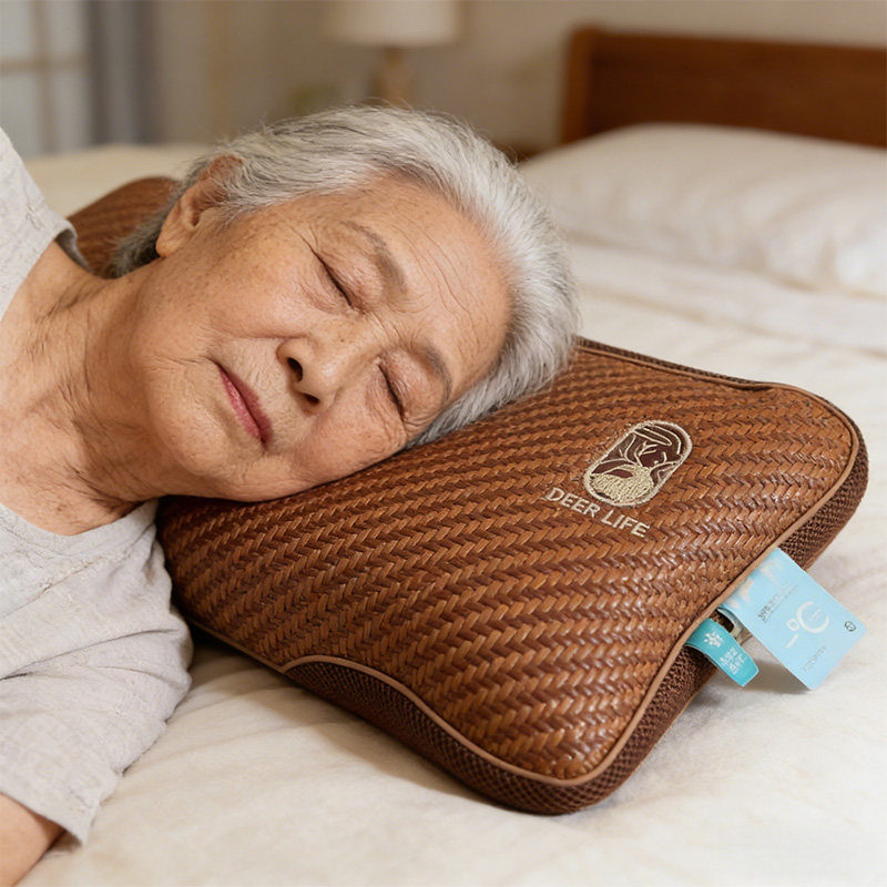 2026新款夏季凉席枕头护颈椎助睡眠老人专用养生透气吸汗藤席枕头