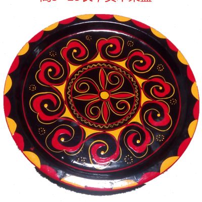 四川大凉山西昌彝族漆器木盘子民间彩绘手工艺品餐盘果盘餐具