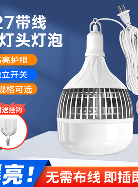 led带线灯泡e27螺口超亮家用节能灯带插头悬挂式照明灯开关线灯座