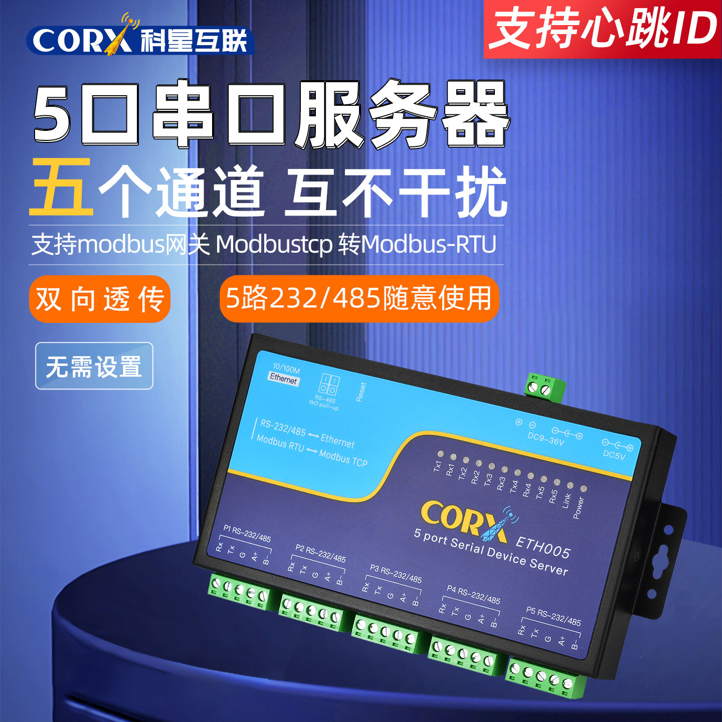 RS485 转以太网串口服务器工业级 Modbus 网关网口 TCP 透传模块导轨安装兼容 RTU/MQTT 工业通讯设备ETH005