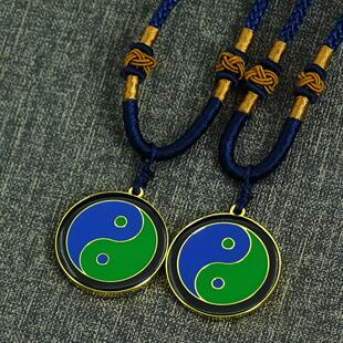 万字符项链2.6CM江氏黄铜镀金双面黄边绿边黑边双面太极项链吊坠