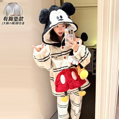 冬季睡衣女款珊瑚绒加绒加厚大码