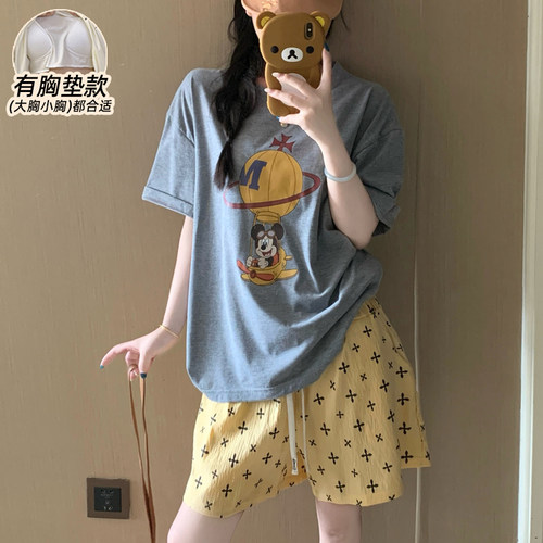 睡衣女带胸垫夏季纯棉2026年新款