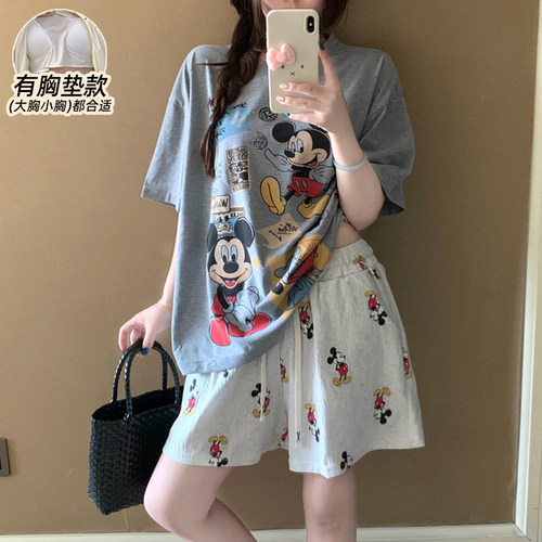 睡衣女款夏纯棉带胸垫2026年新款