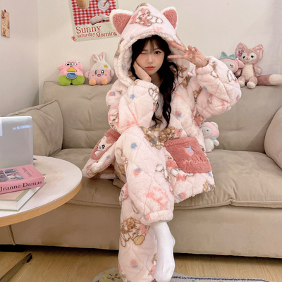 珊瑚绒三层加厚夹棉袄卡通可外穿