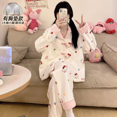 睡衣女款带胸垫保暖加绒加厚卡通