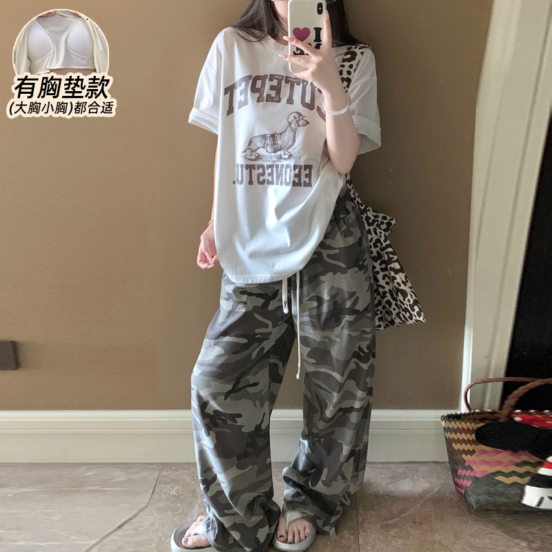纯棉带胸垫睡衣女款夏短袖网红款
