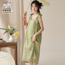 新中式国风睡裙夏季女款2024新款带胸垫纯棉吊带待产裙孕妇可外穿