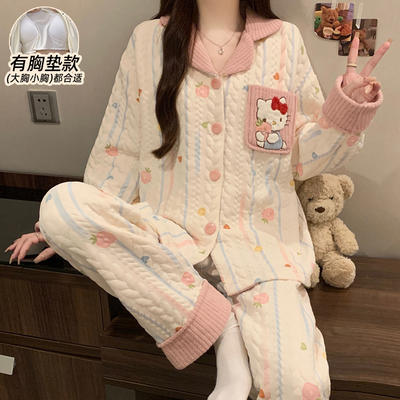 带胸垫秋冬季睡衣女款空气可外穿