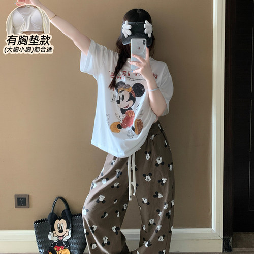 睡衣女款夏纯棉带胸垫2026年新款