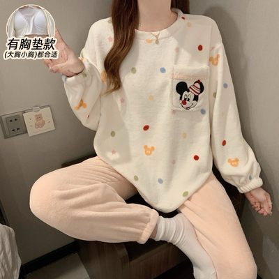 冬季睡衣女款加厚加绒珊瑚绒卡通